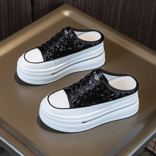 Women's Insole Closed Toe Half For Spring Sequin Platform Slippers