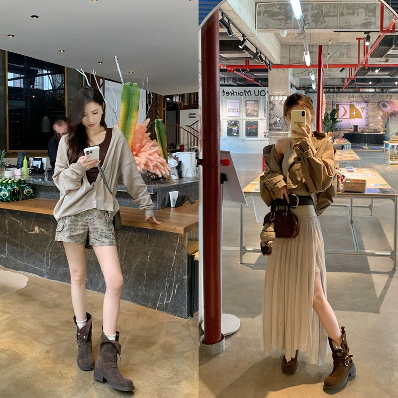Women's Style Thick Bottom Increased Autumn Ankle Belt Women's Leather Boots
