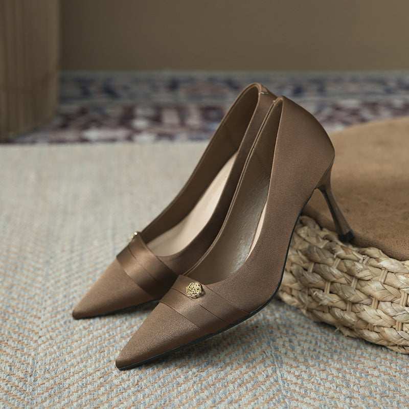 Women's Elegant Satin High Pointed Toe Stiletto Wedding Bridesmaid Banquet Women's Fashion Shoes