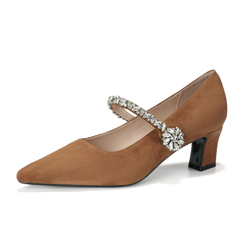 Women's French Style Temperament Crystal Mary Jane High Suede Women's Fashion Shoes