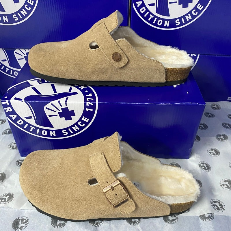 Women's & Men's Cork Thick Bottom Half Pack Fluffy One Foot Wide Outer Thick-soles Slippers