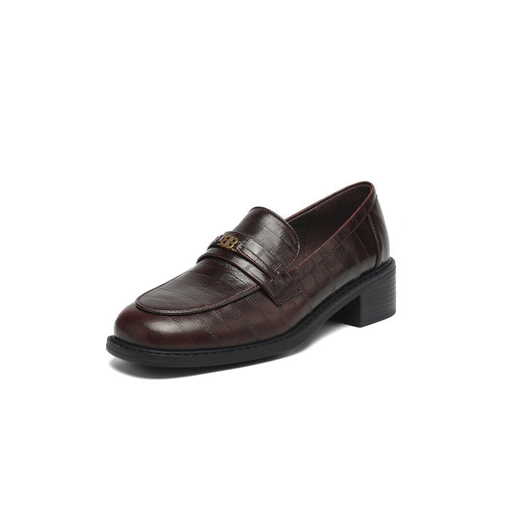 Spring Round Toe Slip-on Chunky Mid Cowhide Plus Loafers