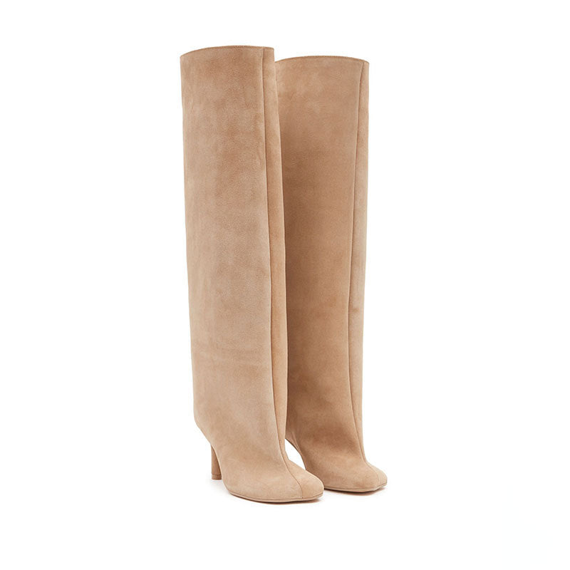 Women's Square Toe Stitching Stiletto Straight High Simple Women's Leather Boots