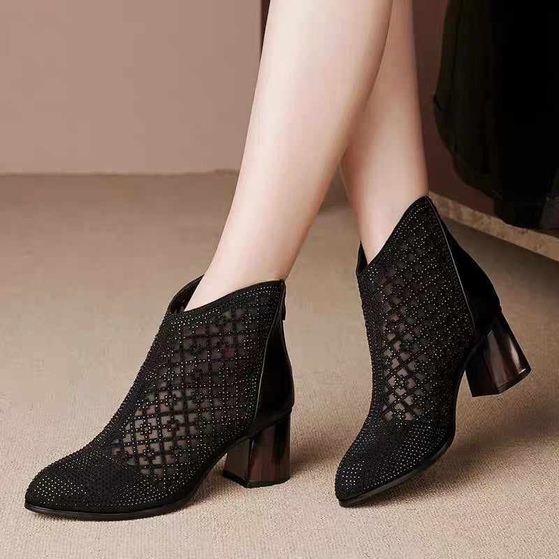 Mesh Hollow Booties High Mid Martin Boots