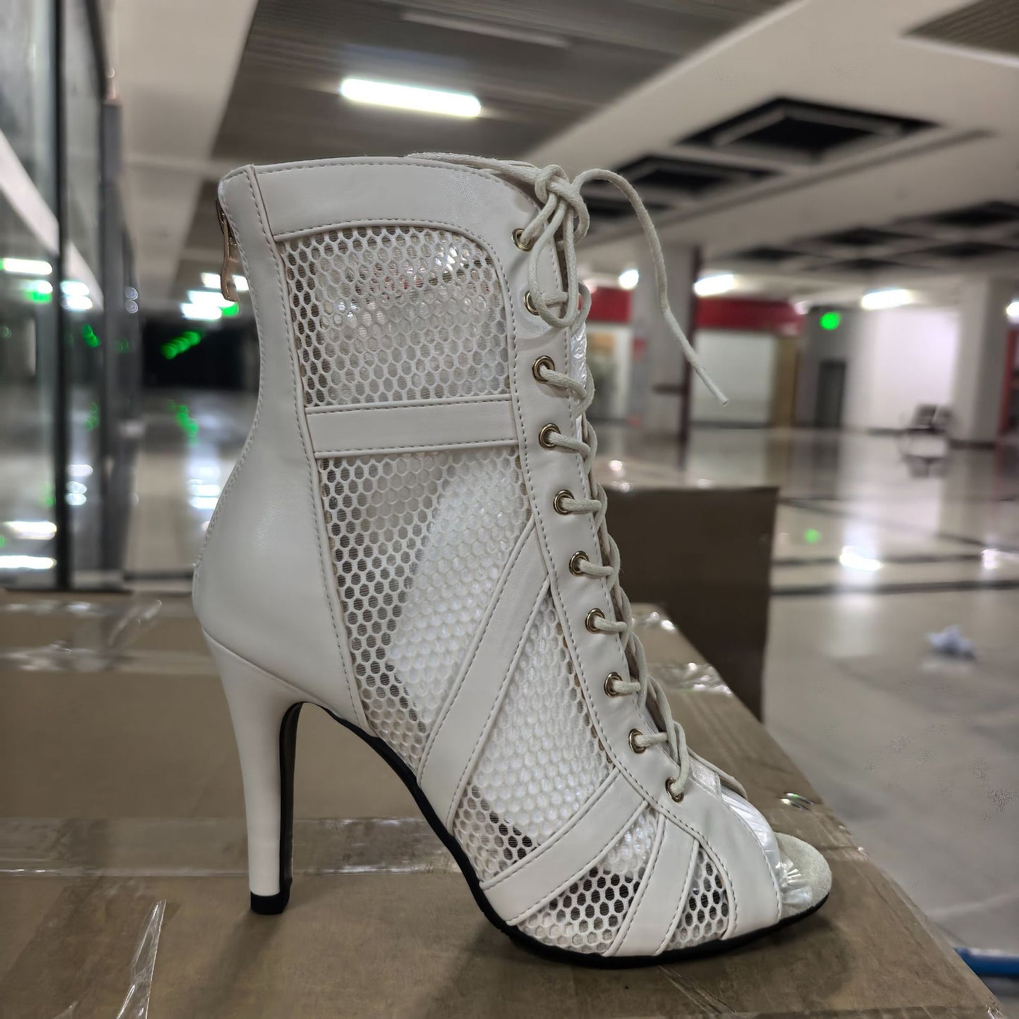 Women's Mesh Hollow Jazz Dance High Peep Toe Dancing Loafers
