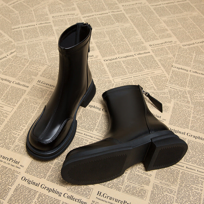Women's Korean Style Small Ankle Flat Women's Leather Boots