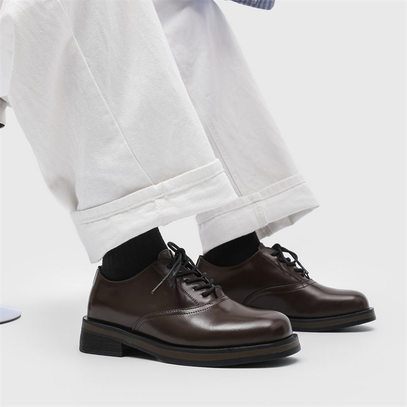 Women's & Men's British Style Derby Thick Bottom Increased Leisure Square Head Men's Business Leather Shoes
