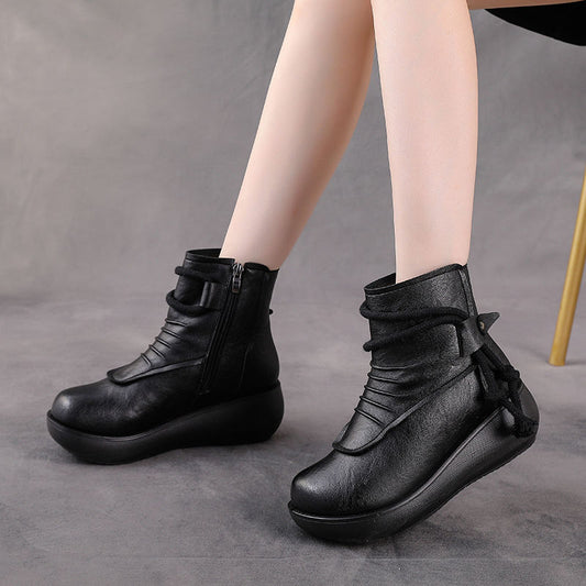 Women's Short Platform Cotton Retro Waterproof Wedge Boots