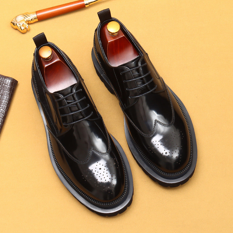 Thick-soled Lining British Style Carving Glossy Leather Shoes