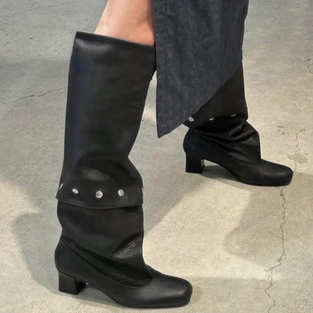 Knee Summer Retro Chunky Rivet Slimming Boots