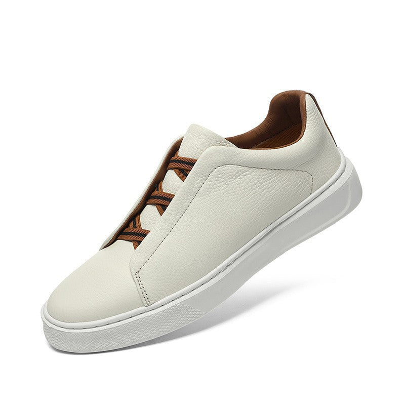 Men's Slip-on First Layer Cowhide Elastic Band Men's Board Shoes