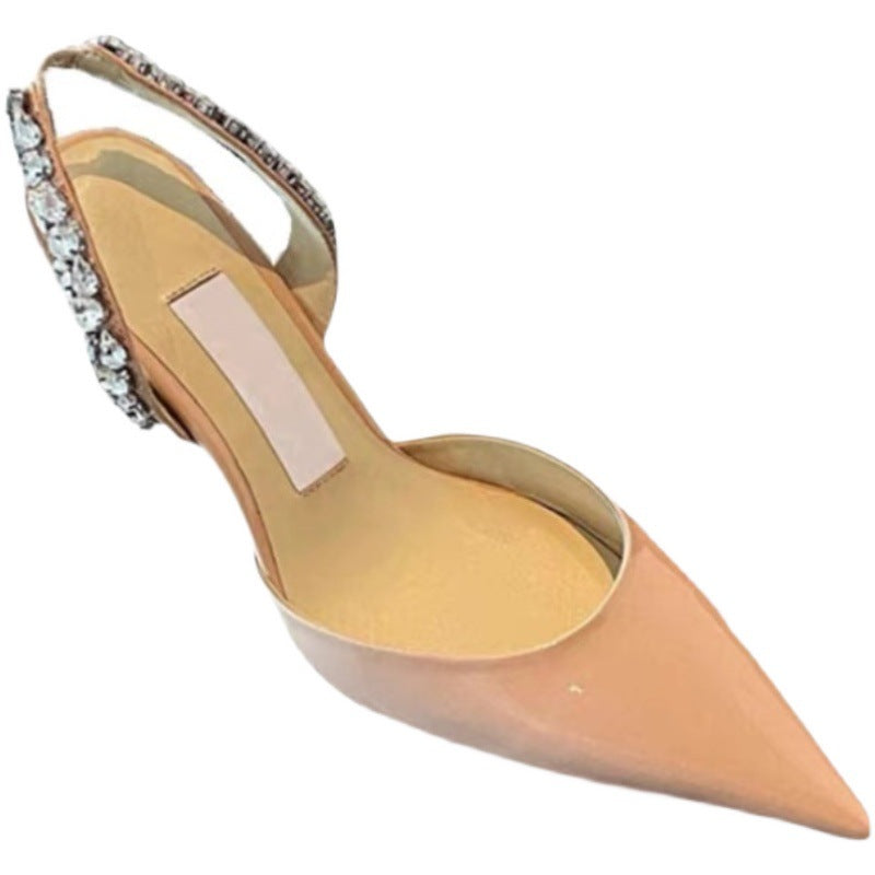 Women's Toe Slingback Rhinestone Closed French Stiletto Heels