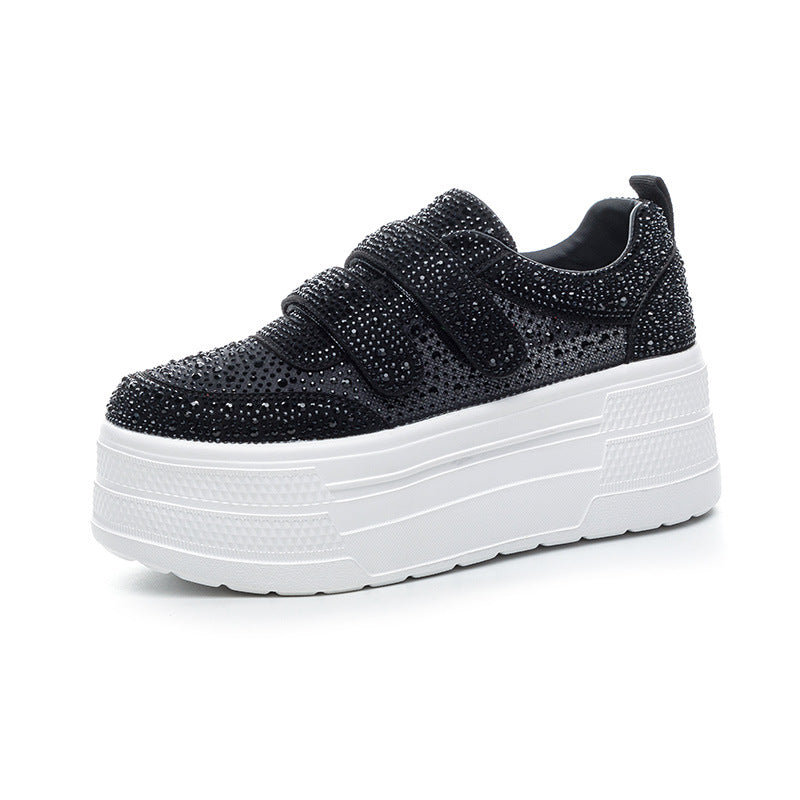 Women's White Rhinestone Single Mesh Small Women's Casual Shoes