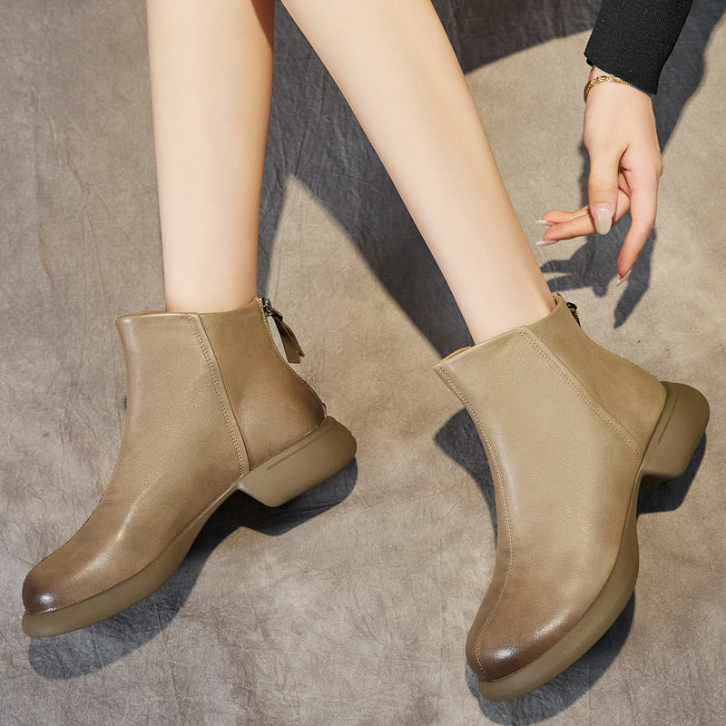 Women's First Layer Cowhide Round Toe Vintage Brushed Ankle Men's Shoes