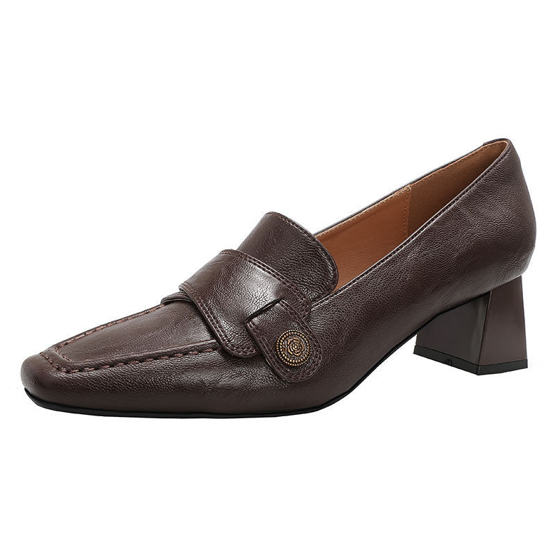 Women's Version Chunky Pumps Genuine Retro British Style High Camellia Women's Fashion Shoes