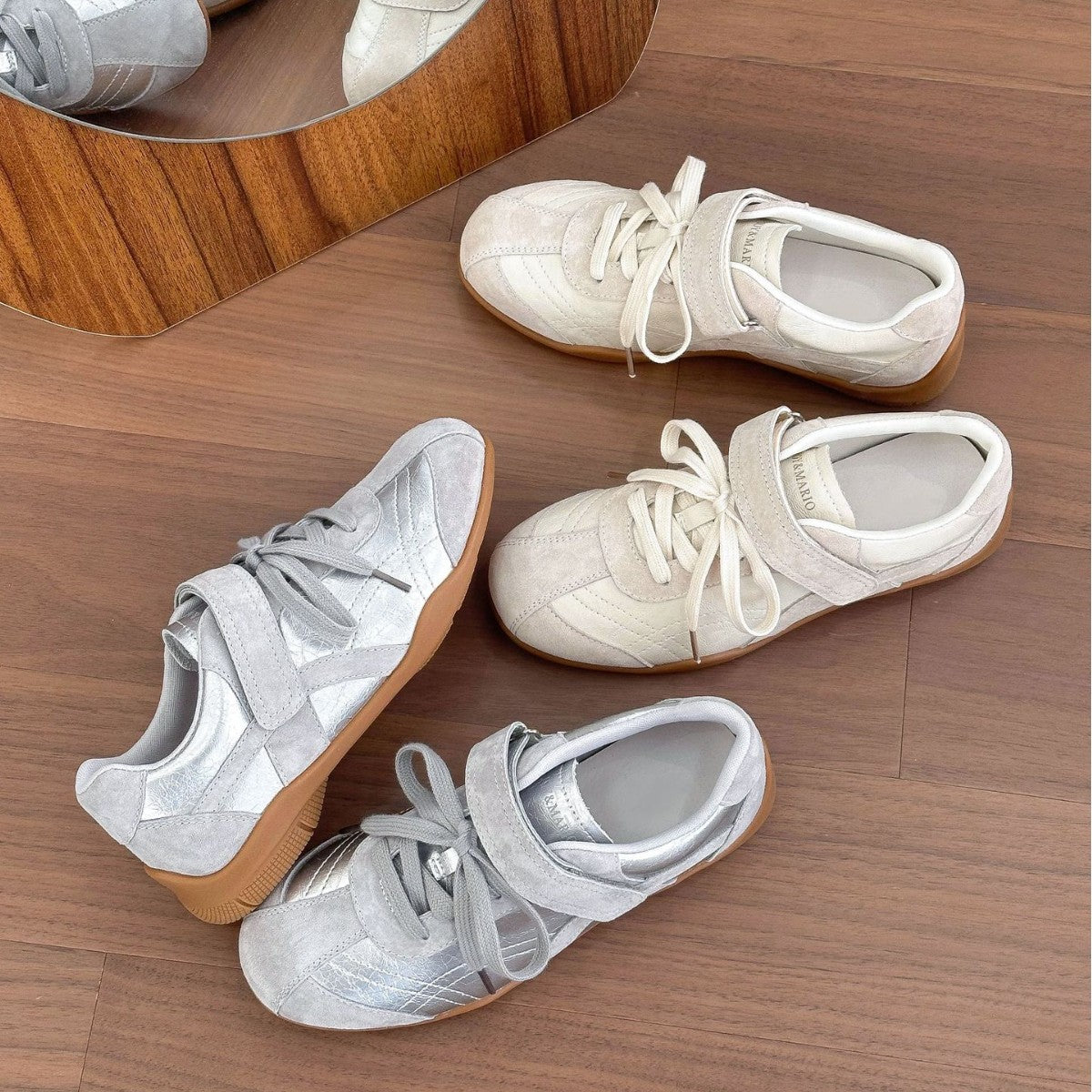 Korean Style Retro Lace Up Velcro German Training Women's Casual Shoes