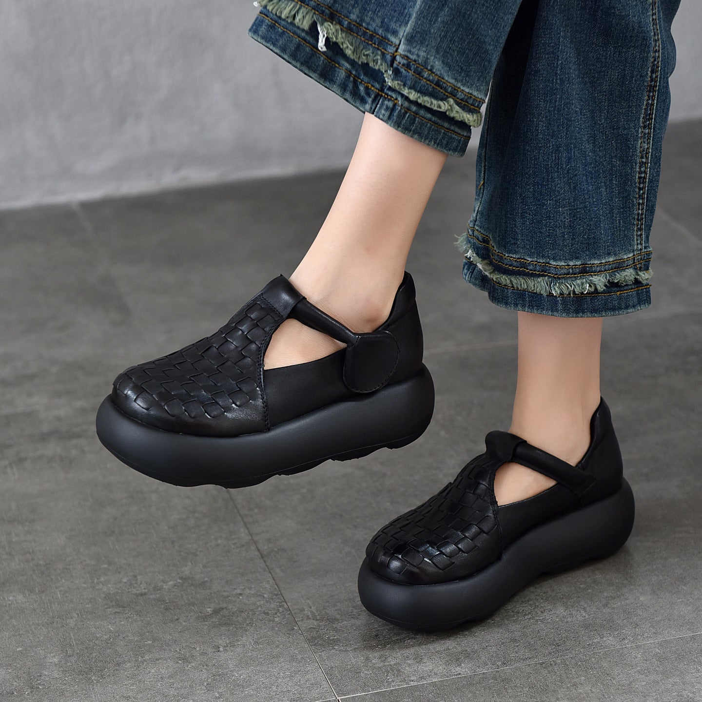 Women's Hand-woven Shape With Platform Genuine Comfortable Versatile Women's Casual Shoes