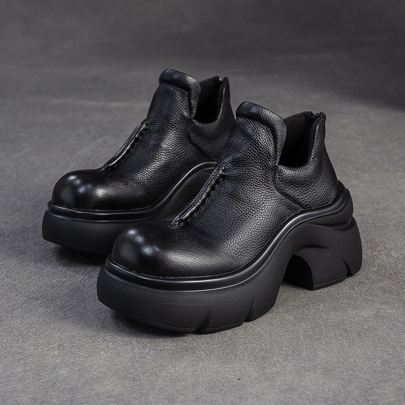 Women's Shu Retro Back Zipper Booties Commuting Comfortable Women's Leather Boots