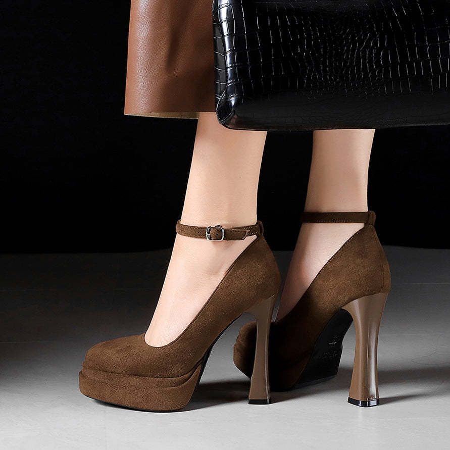 Women's Waterproof Platform High Female Chunky Low-cut Suede Pumps Women's Fashion Shoes