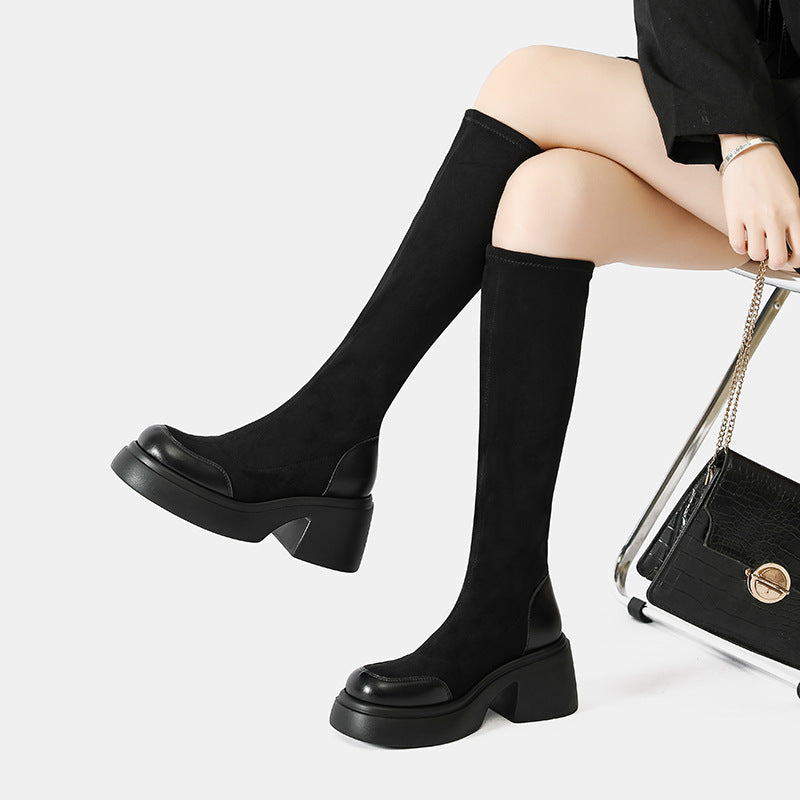 Women's Below The Knee Platform Knee-high Silk Stocking Skinny Stretch Boots