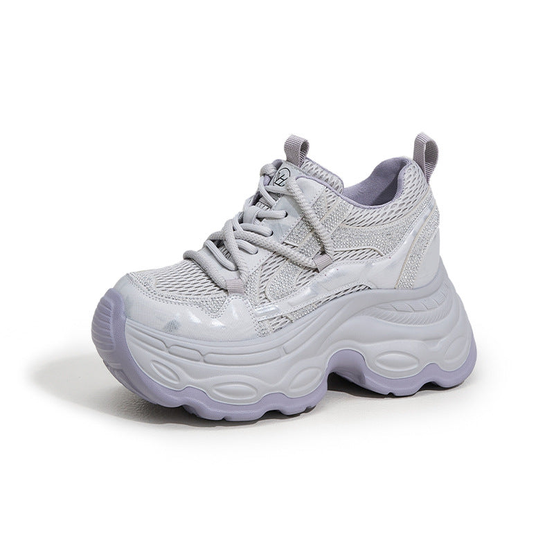 Women's Dad Spring Rhinestone Platform Lightweight Height Increasing Women's Sports Shoes