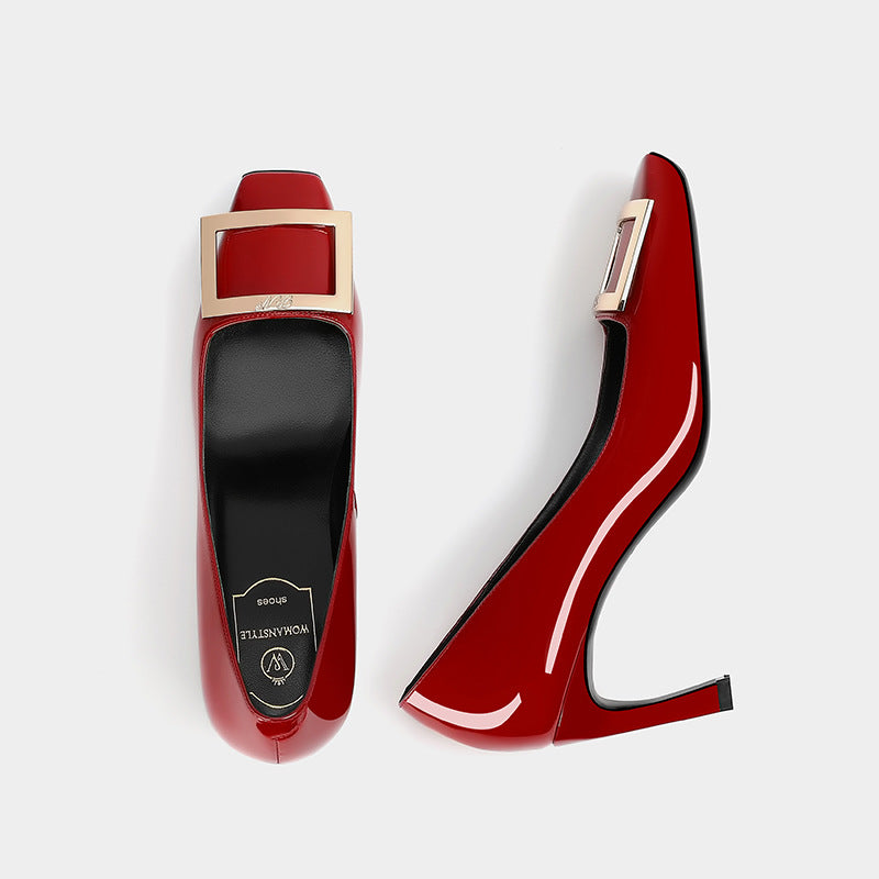 Square Buckle High Female Toe Business Temperament Stiletto Shallow Women's Casual Shoes