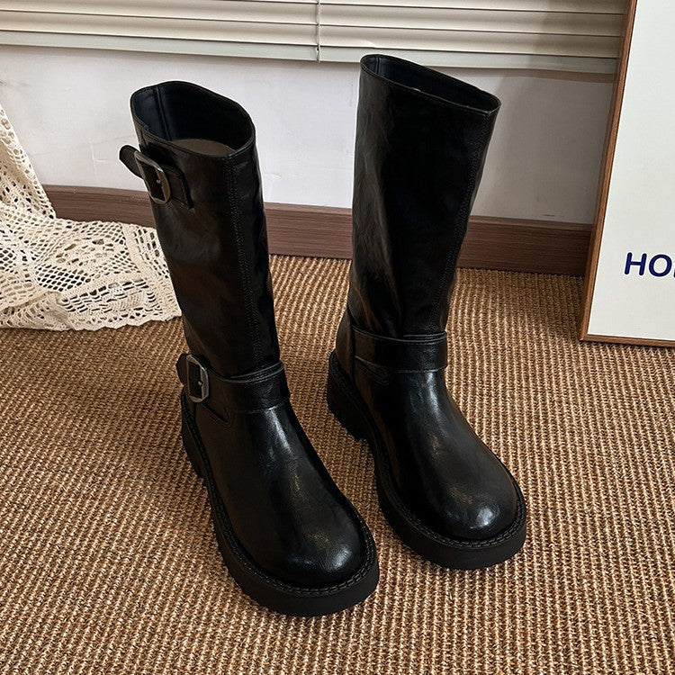 Hot Ankle British Style Platform Motorcycle Martin Heels