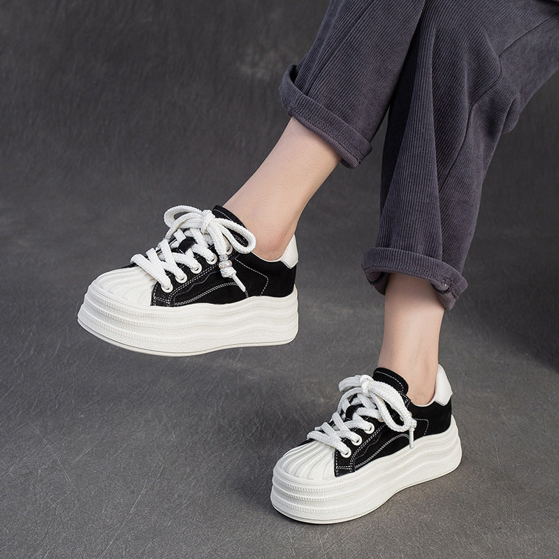 Women's Shu Contrast Color Platform Pumps Versatile White Women's Casual Shoes