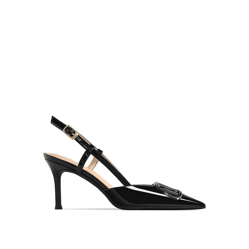 Women's Toe Slingback Stiletto V Buckle High-grade Sense High Heeled Sandals