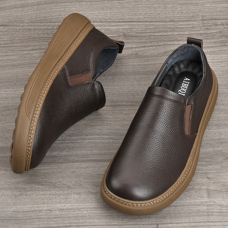 Men's Breathable Soft Bottom Slip-on First Layer Cowhide Men's Casual Leather Shoes