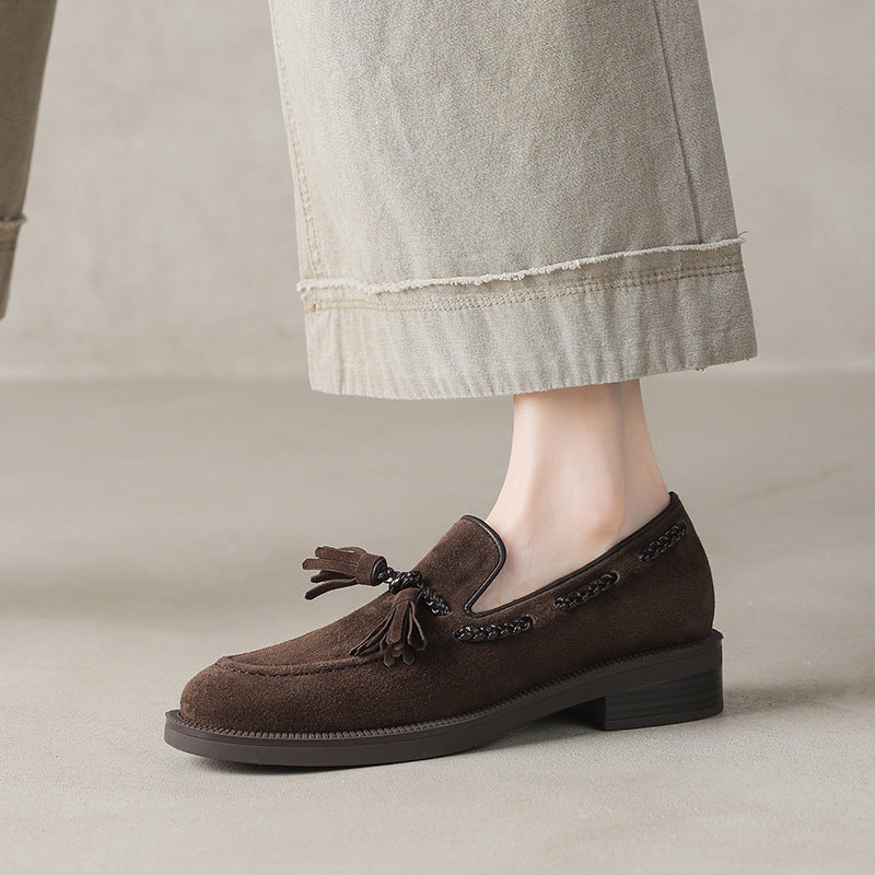 Women's Autumn Tassel Slip-on Chunky Low Deep Mouth Pumps Men's Shoes