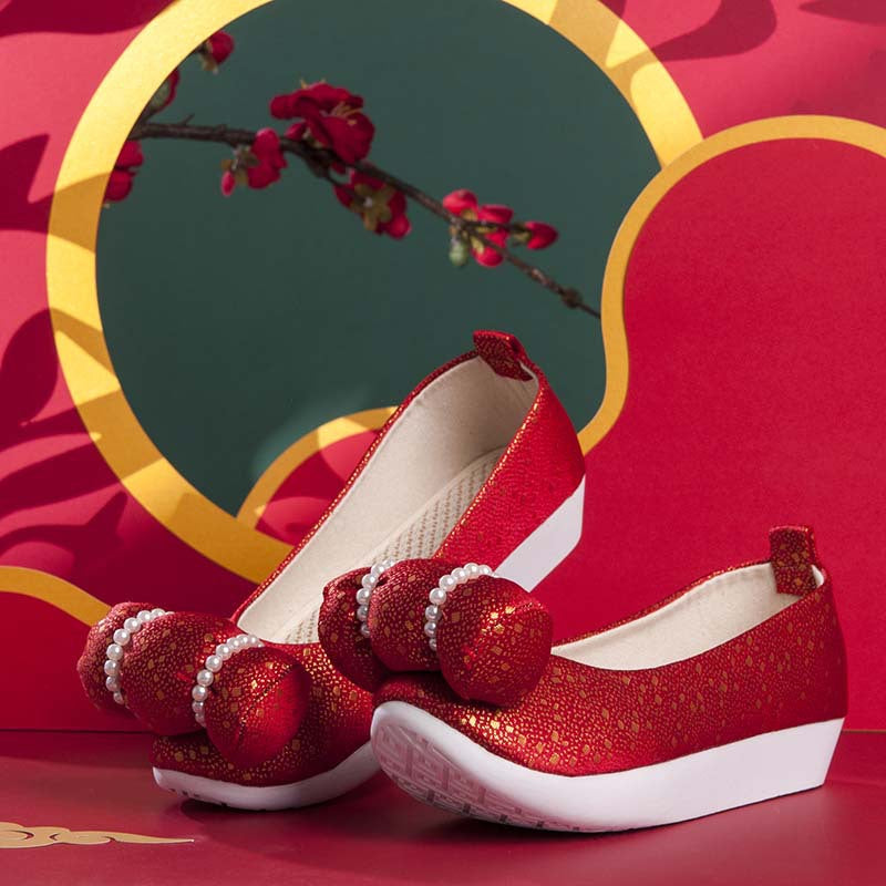 Children's Style Bow Elegant Pearl Cloud Head Casual Shoes