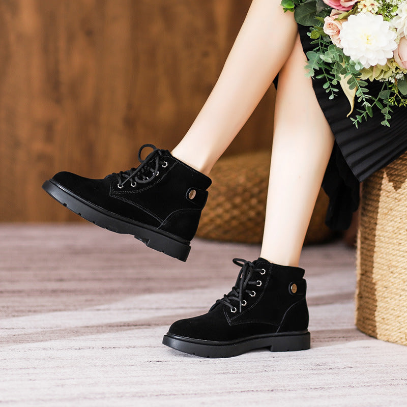 Women's Artistic Retro Ankle British Style Mid Flat Genuine Boots
