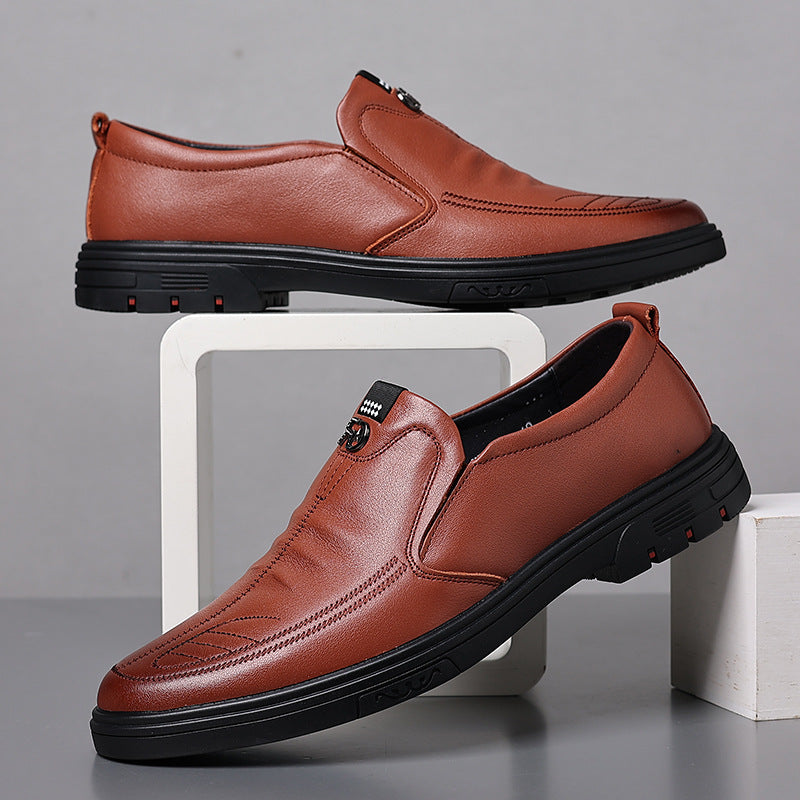 Men's Spring First Layer Cowhide Pumps Slip-on Leather Shoes