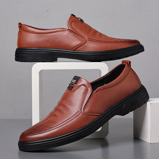 Men's Spring First Layer Cowhide Pumps Slip-on Leather Shoes