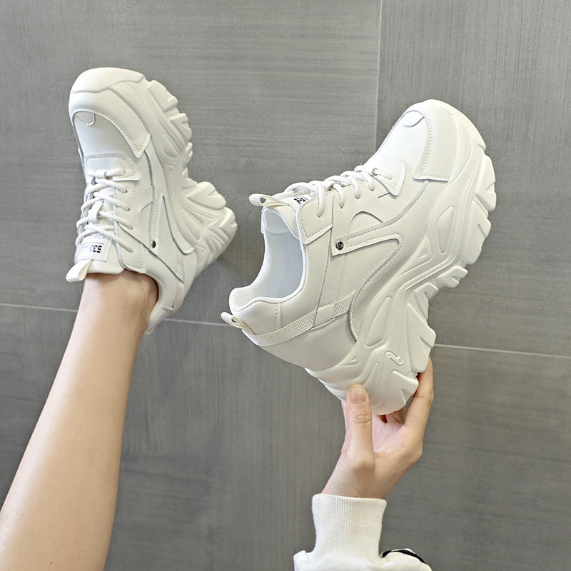 Women's Platform Height Increasing Insole Sports Single-layer Lace Up Women's Casual Shoes
