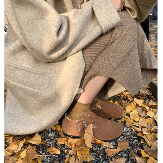 Cowhide Female Grape Mom Winter Fleece-lined Women's Shoes