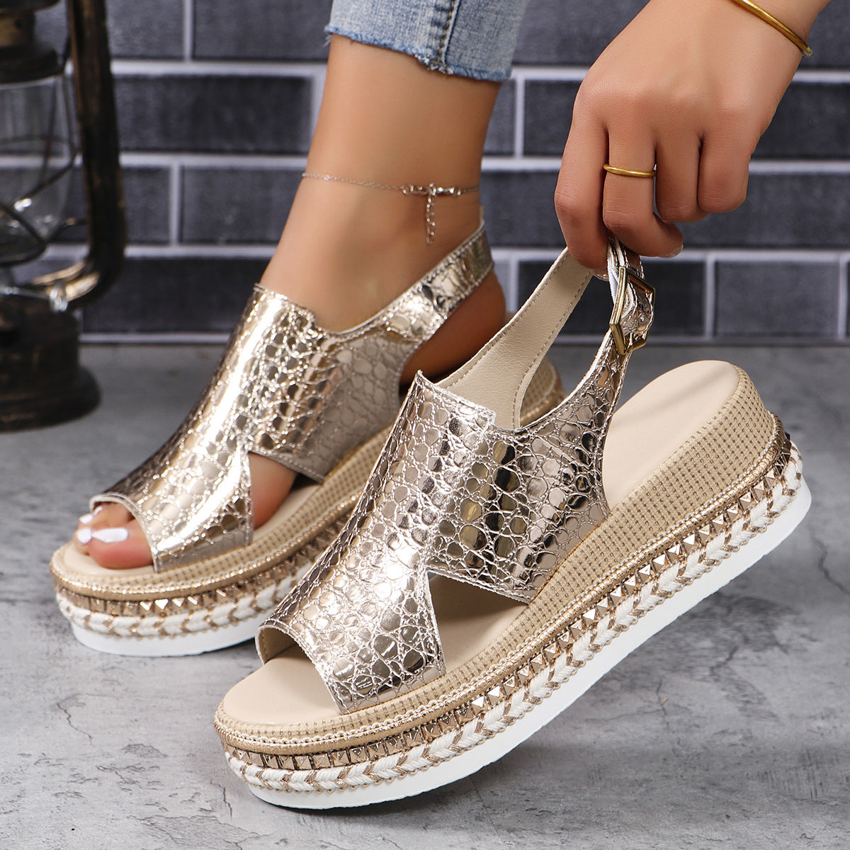 Women's Size Peep Toe Buckle Wedge Fashion Comfortable Sandals