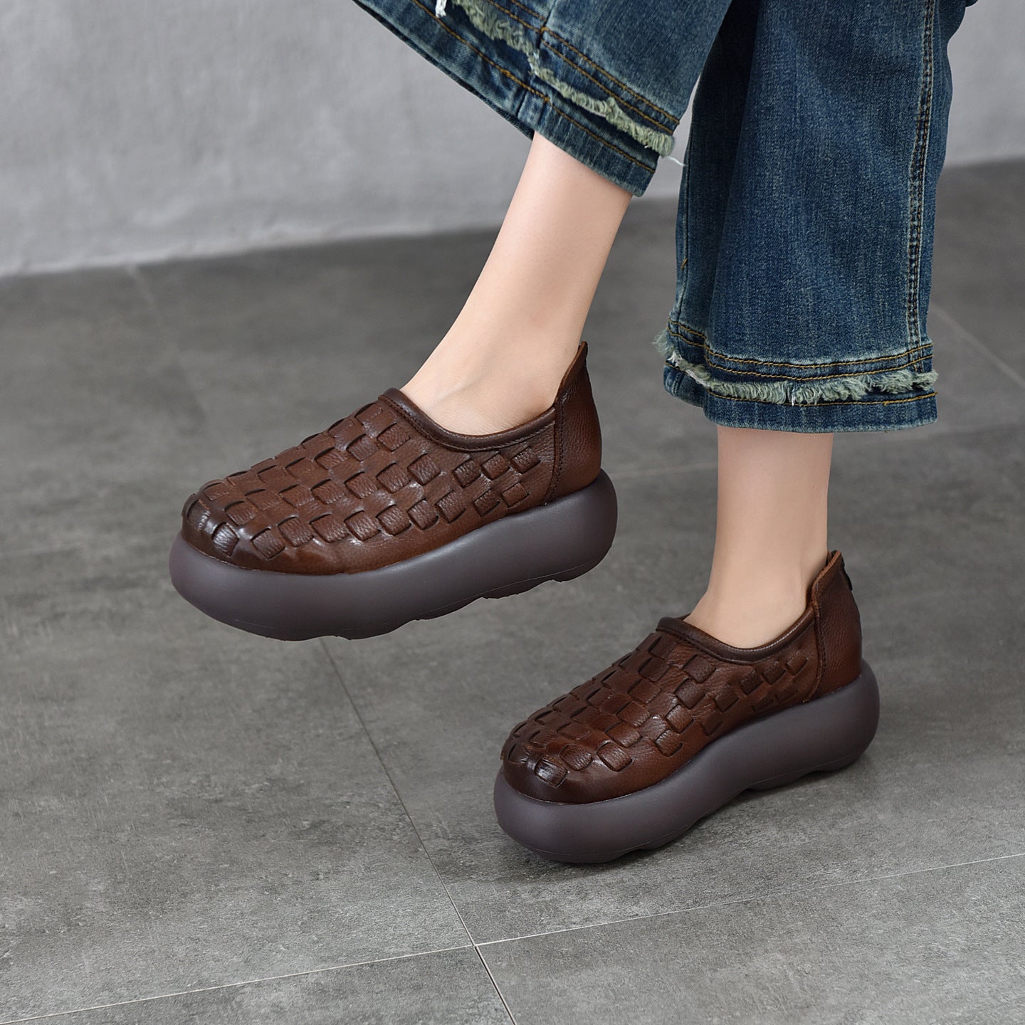 Women's Hand-woven Platform Round Head Genuine Spring Women's Shoes