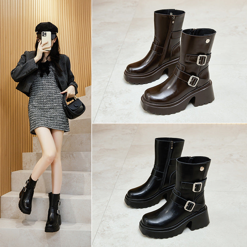 Women's Brown Martin Short Skinny British Style Boots