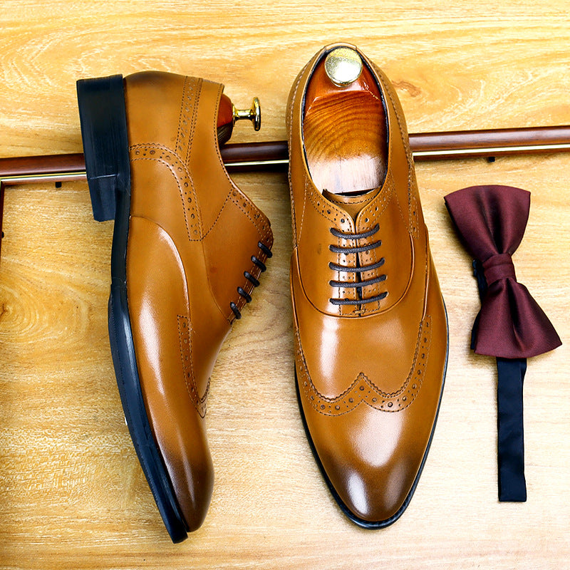 Men's Foot Carved British Dress Top Layer Cowhide Large Men's Shoes