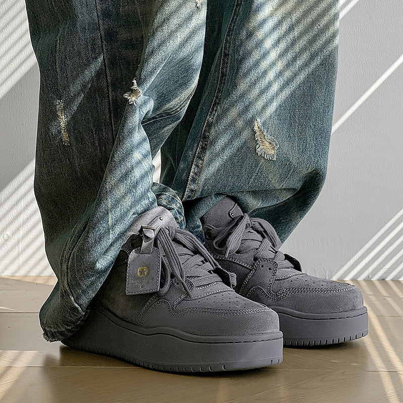 Women's & Men's Lovers Retro Gray Platform Hight Increasing National Men's Board Shoes