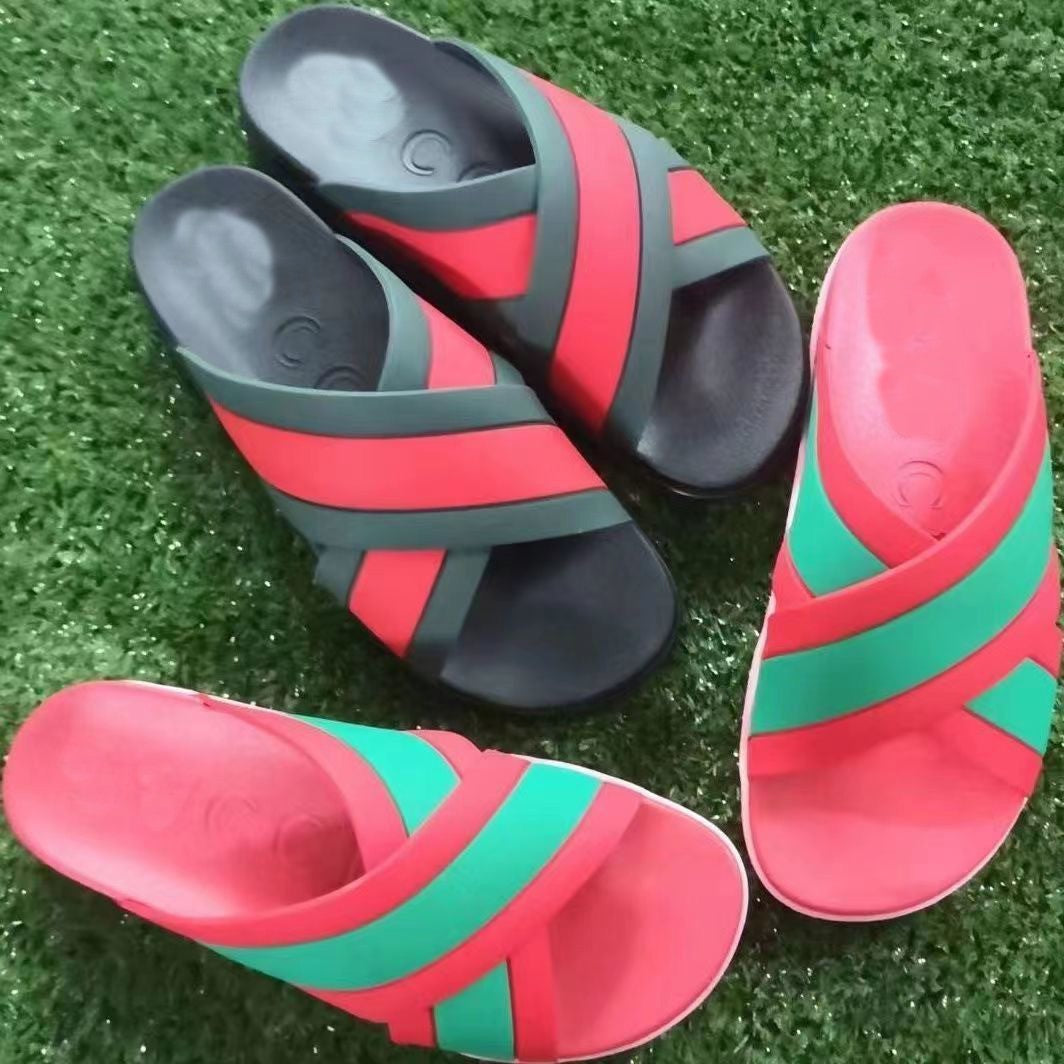 Women's & Men's Cross Strap Letter Beach Candy Color Flat Slippers