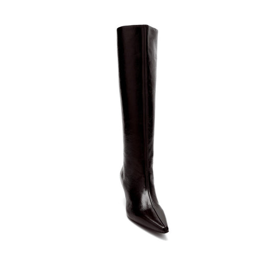 British Style Pointed Toe Below The Knee Large Women's Leather Boots