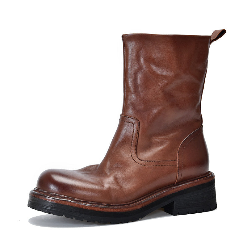 Women's Thick Bottom Mid High Quality Round Head Boots