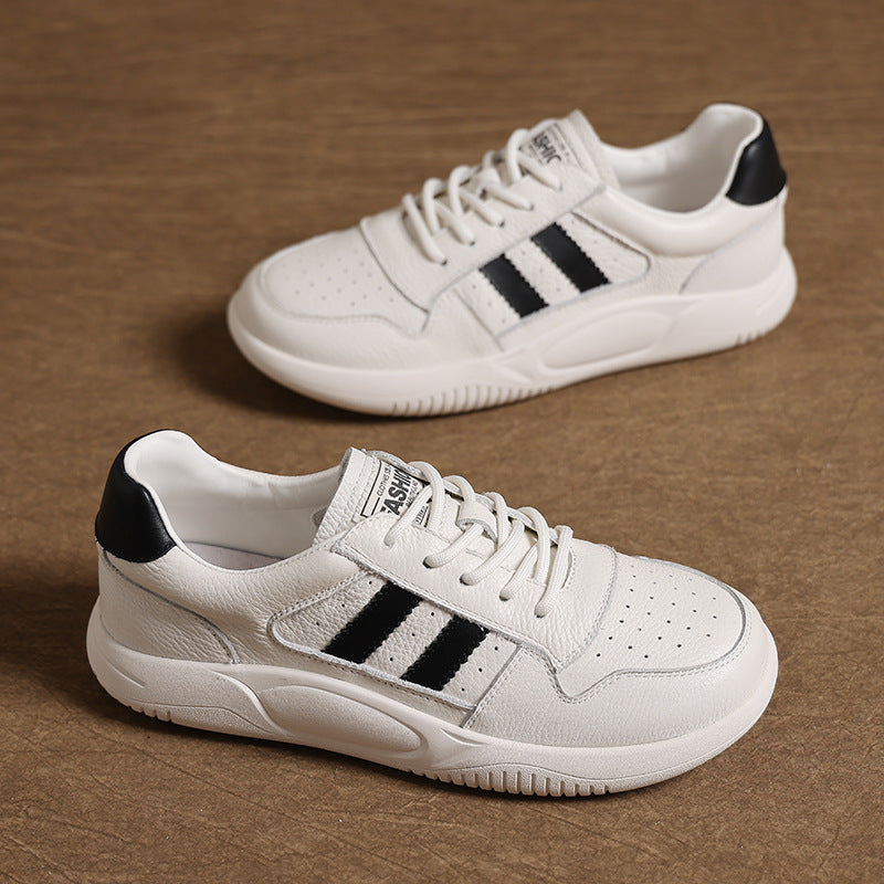 Women's First Layer Cowhide German Training White Wild Pumps Retro Mother Women's Casual Shoes