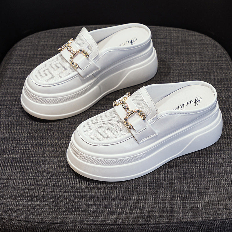 Women's Classic Style Glossy Half Outdoor Height Increasing Insole Platform Slippers