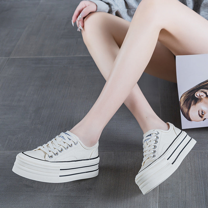 Women's Height Increasing White Spring Platform Breathable Sports Women's Canvas Shoes