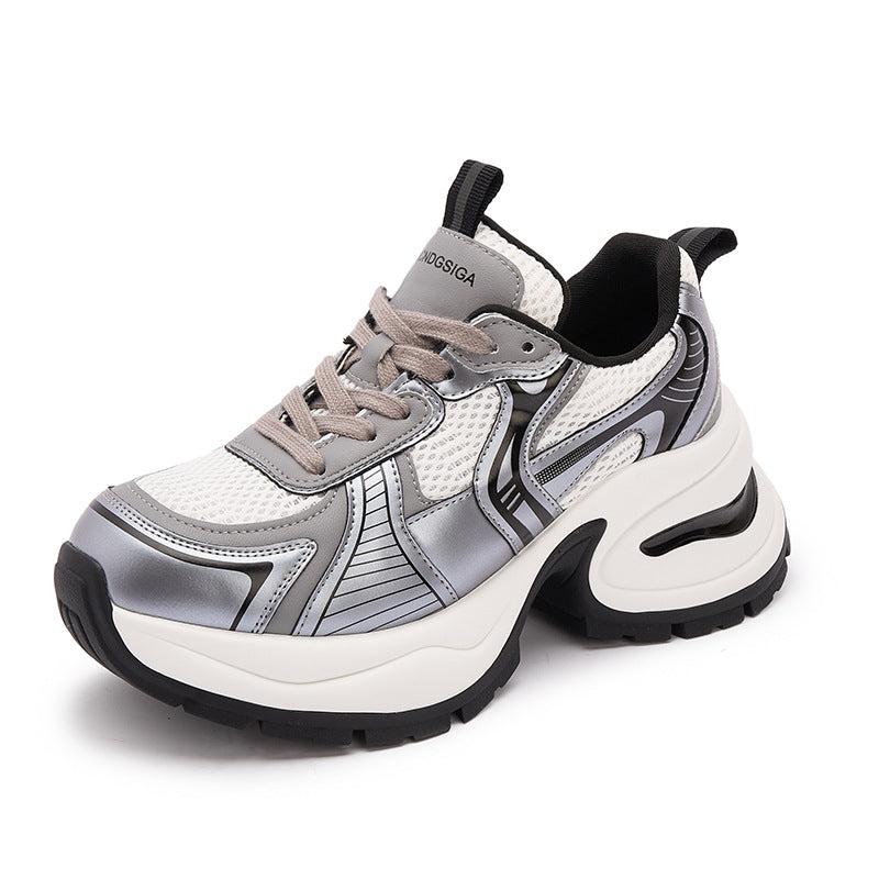 Women's Small Size Platform Sier Fashion Clunky Sneakers