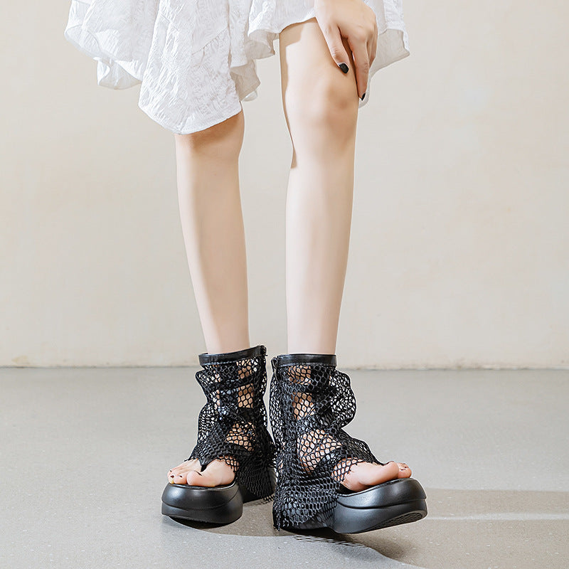 Women's Summer Flip-flops Thin Breathable Mesh Western Style Platform Outer Sandals